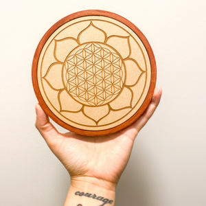 Sage and Aura - Flower of Life Wooden Crystal Grid